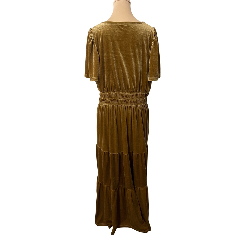 See and Be Seen Velvet Maxi Dress Size M Gold Tiered Boho Cottagecore Romantic - Picture 6 of 9